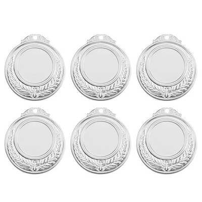 6Pcs Blank Award Medals, Round Flat Metal Medals with Wheat Pattern, Silver Foto 1 de 4