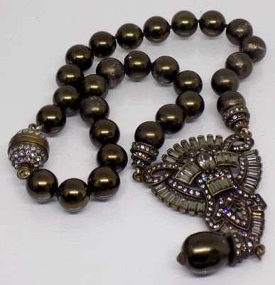 Collar HEIDI DAUS Art Deco Cristal Colgante Imitación Perla Declaración Oliva 16" Foto 1 de 4