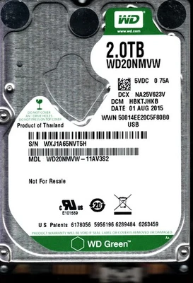 WD20NMVW-11AV3S2 S/N: WXJ1A HBKTJHKB WESTERN DIGITAL 2TB THAILAND AUG 2015 - Image 1 of 2