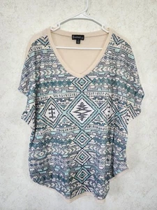 Signature Studio Womens Size 2X Short Cap Sleeve Blouse V Neck Aztec Western - Picture 1 of 8