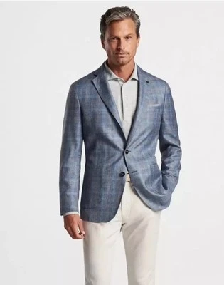 PETER MILLAR Crown Crafted Andover Plaid Sport Coat Blazer Jacket Blue 44L NWT - Image 1 of 4