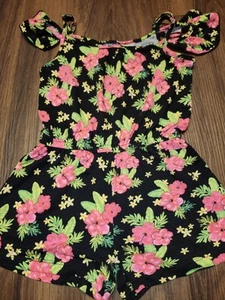 NWOT Little Girls Sz L (6) Limited Too Black Romper w Floral Print,... - Picture 1 of 5