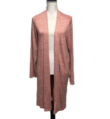 Lands' End Duster Long Cardigan Jacket size Medium 10-12 Coral Pink Rose Pockets - Image 1 of 4