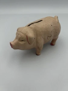 Antique Cast Iron Pig Piggy Coin Bank Original Screw Pink Red - Picture 1 of 5