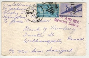 1947 HAMPTON VIRGINIA E17 SPECIAL DELIVERY AIRMAIL USAGE ON COVER - Picture 1 of 1