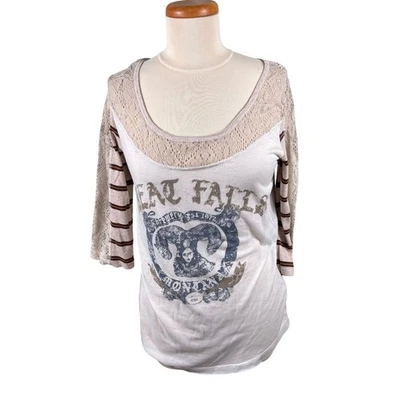 We The Free Shirt Womens Size Large Striped Great Falls Montana Eyelet Lace Trim - Image 1 of 4