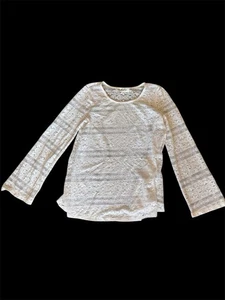 Vtg Sheer Cream Crochet Lace Whimsigoth Witchy Bell Sleeve Top USA Made M - Picture 1 of 8
