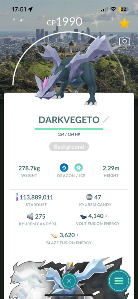 Pokèmon Go Shiny Kyurem LA Background - Instant Trade