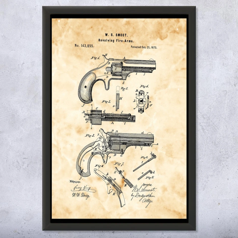 Antique Revolver Patent Art Print – W.S. Smoot Revolving Fire-Arms, 1873 Design - Image 1 of 1