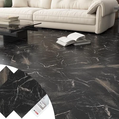  Black Peel and Stick Floor Tile Black Marble Flooring Tile Floor Square 3 PCS - Image 1 of 4