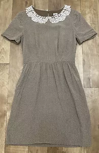 NW3 Hobbs Taupe Heart Print Vintage Style Short Sleeve Tea Dress UK8 122 - Picture 1 of 10