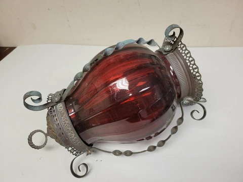 Antique Cranberry Glass Hanging Globe Cover
