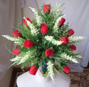 MEMORIAL CEMETERY GREEN VASE ARTIFITIAL FLORAL ARRANGEMENT 18"x 14" NEW - Picture 1 of 18