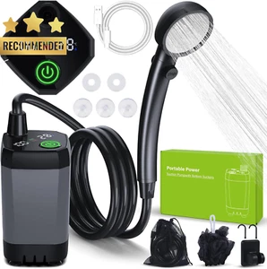 Portable Camping Shower 6000mAh Rechargeable Pump with Shower Head LED Display - Picture 1 of 12