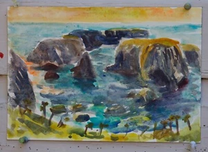 "Mendocino Rocks #2 Acuarela Impresionismo John Kilduff 7""x10" - Imagen 1 de 3