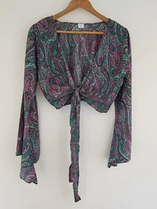 Pink Green Top Shrug Bolero Silk Mix Cropped Hippie Festival Indian Boho Vintage - Picture 1 of 13