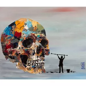 Original Expressionist Skull and Painter Impasto Palette Knife Painting 18x24" - Imagen 1 de 2