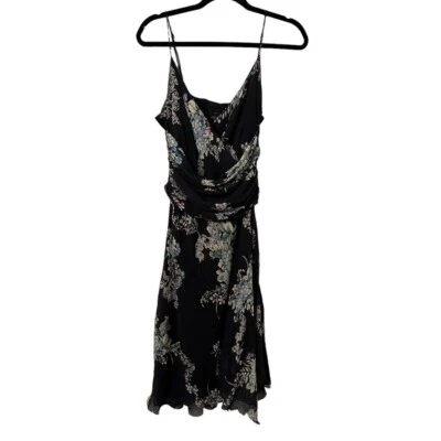 Vestido de lapislázuli para mujer talla M negro azul floral largo midi forrado con tiras cuello en V Foto 1 de 4
