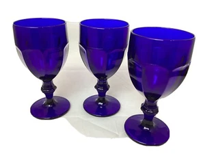 Libby Duratuff USA COBALT BLUE Wine Glasses X3 VGC - Picture 1 of 11