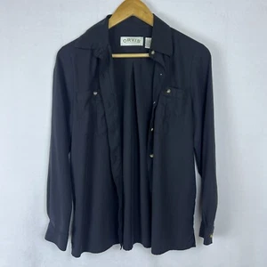 Top Orvis vintage donna piccolo 100% seta blu navy nero manica lunga Y2K Classiccore - Foto 1 di 6