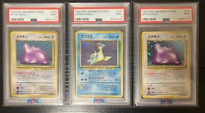 Pokemon Card PSA 9 3 Card Lot Lapras x2 Ditto x1 Fossil Set Japanese - Image 1 of 4