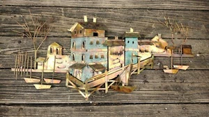 Rare 1974 Beachcombers Intl. Brutalist Jere Style MCM 32" Copper Fishing Village - Picture 1 of 9