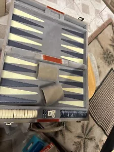 Vintage Cardinal Backgammon Set Stitched Felting Faux Velvet Case Complete - Picture 1 of 11