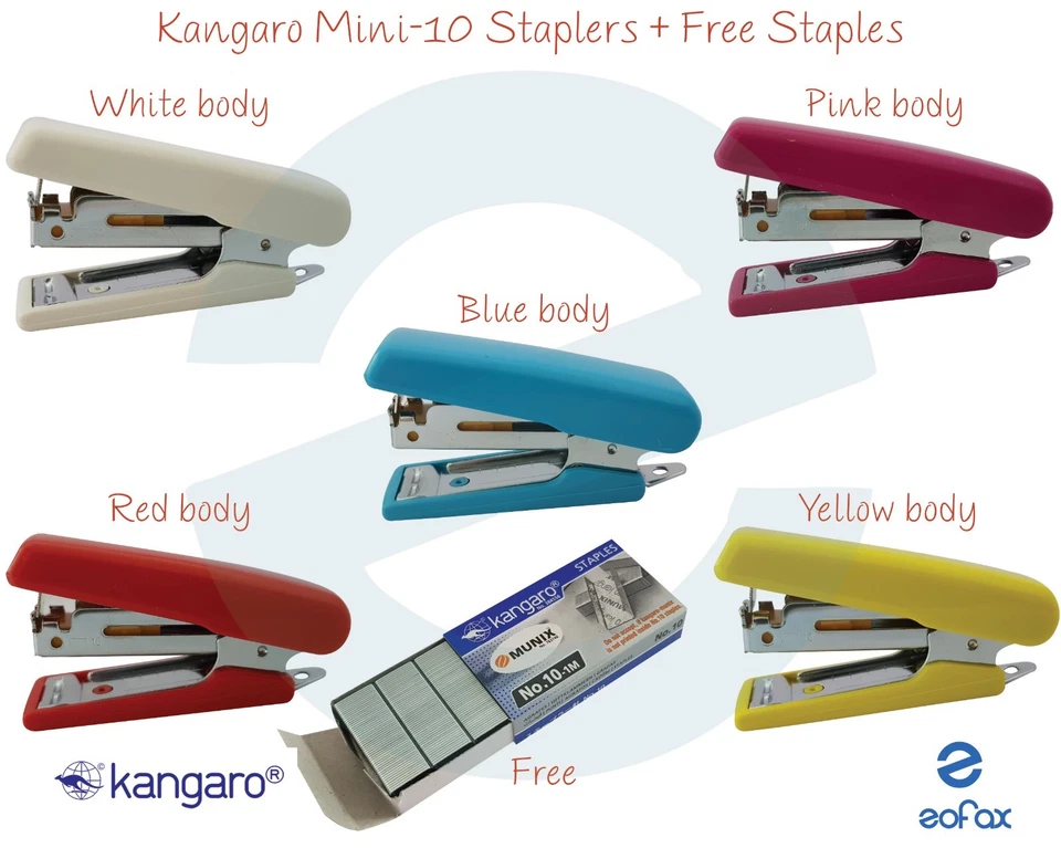 KANGARO Mini-10 Staplers With Staple Remover - 10 Sheets Stapling + 1000 Staples