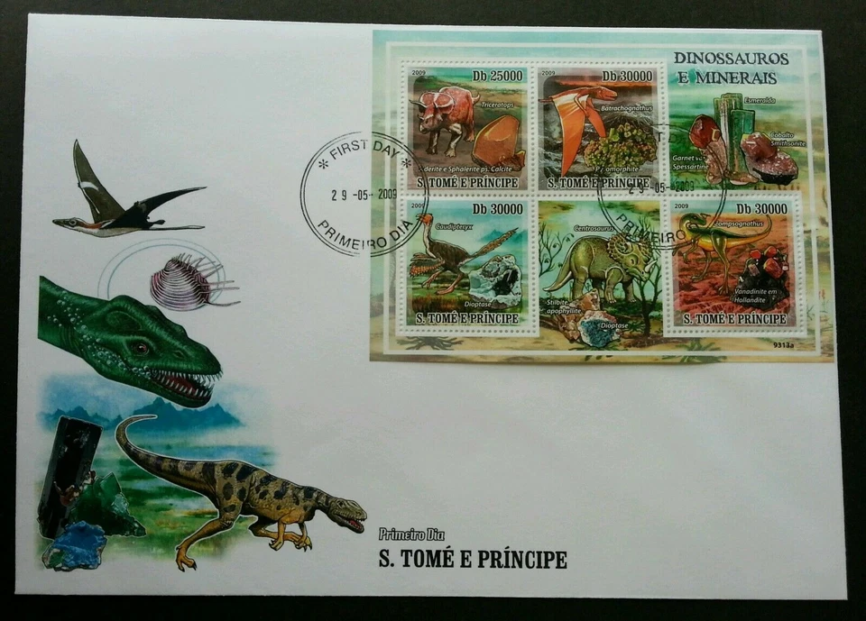 [SJ] Sao Tome Dinosaurs And Minerals 2000 Prehistoric Stone (miniature FDC B) - Image 1 of 4