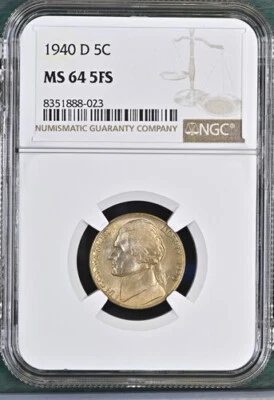 1940-D Jefferson nickel graded by NGC MS64 5FS - Image 1 of 2