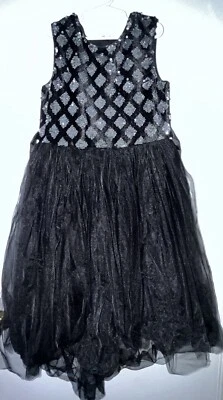 Girls Sunny Fashion Black Silver Sequin Tutu Cocktail  Dress Size 12  - Image 1 of 4