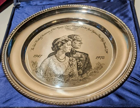 1947 - 1972 Wedding Anniversary Sterling Silver Plate 282g Total Cover