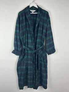 Vermont Country Store Robe Medium Woman M Navy Blue Green Plaid 100% Cotton NWOT - Picture 1 of 4