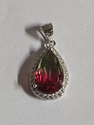 watermelon tourmaline Sterling Silver Teardrop Pendant - Image 1 of 4