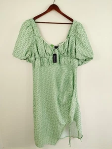 Prettylittlething Plus Floral Puff Sleeve Ruched Side Split Midi Dress Size 18 - Picture 1 of 5