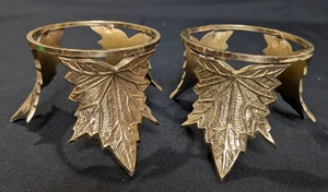 Vintage PAAR Messing Blatt Ring Pflanzenständer Kugel Schale Kerzenhalter groß 3x4" - Bild 1 von 13