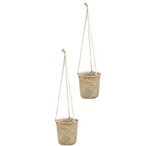 Cesta de flores tejida 2 piezas cestas tejidas a mano maceta colgante almacenamiento - Imagen 1 de 12