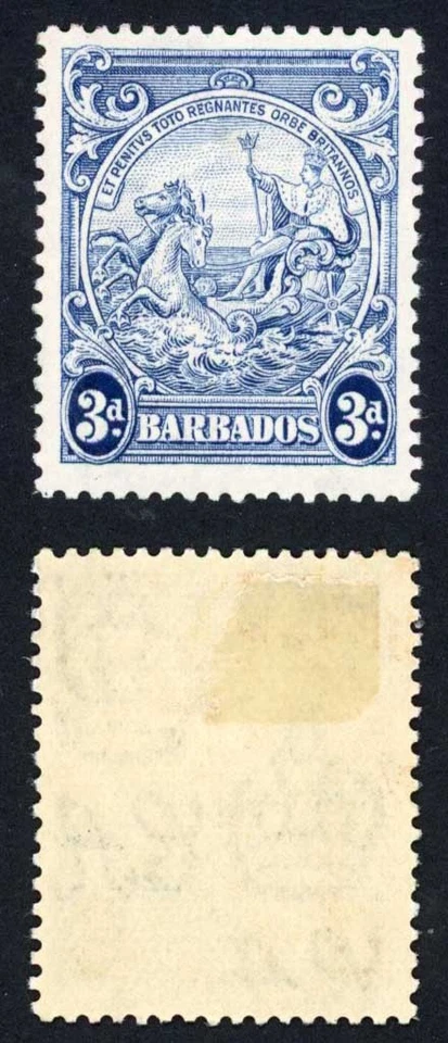 Barbados SG252ca 3d Azul Línea Vertical Sobre Cabeza de Caballo M/M Gato 150 libras Foto 1 de 1
