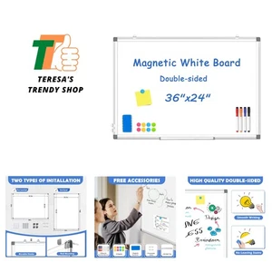 Pizarra Blanca Magnética, 36" x 24" Doble Cara Borrado en Seco Pizarra Blanca para Pared,... - Imagen 1 de 8