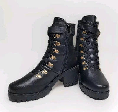 Y2K Catherine Malandrino Grueso Plataforma Zapato Cremallera Gótico Con Cordones Botines Talla 9 Foto 1 de 4