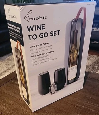 NUEVO Juego de portabotellas y vasos de vino Rabbit To Go porob negro gris aislado Foto 1 de 4