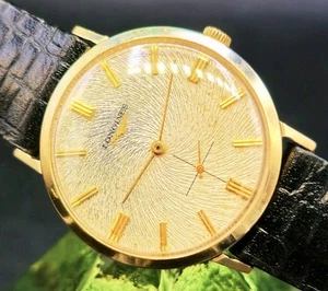 Vintage LONGINES "Moiré" 60er Jahre Handaufzug seltene Herrenuhr mit super Wirbel Zifferblatt - Bild 1 von 3