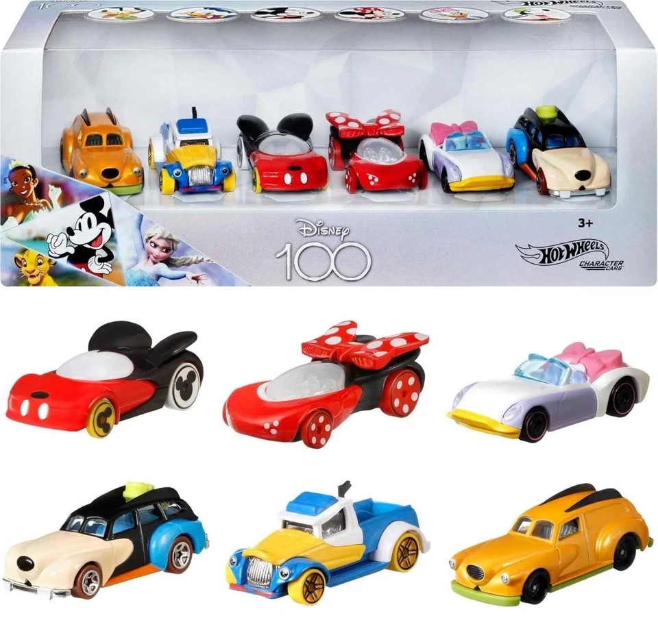 Hot Wheels Disney 100 Character Cars 6 Pack New Box Mickey Minnie Goofy Donald - Image 1 of 1