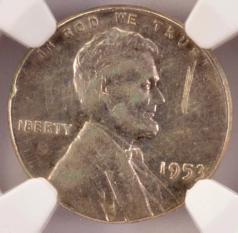 1c 1953 Wheat Cent on 10c Dime Planchet NGC AU Cover