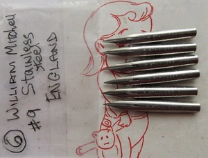 6 VINTAGE #9 WILLIAM MITCHELL'S STAINLESS STEEL LARGE PEN NIBS-LETTER+DRAW+MAGNA - Picture 1 of 3