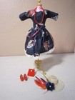 Barbie Doll Handmade Retro Navy Blue Floral Dress & Accessories! Free Ship!