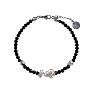 Pulsera de espinela negra de plata esterlina Peanuts Snoopy & Woodstock - pandilla de cacahuetes - Imagen 1 de 1
