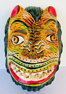 Karneval Volkskunst geschnitztes Holz Jaguar Leopard Katze Teufel Löwe Gesichtsmaske 9 Zoll - Bild 1 von 6