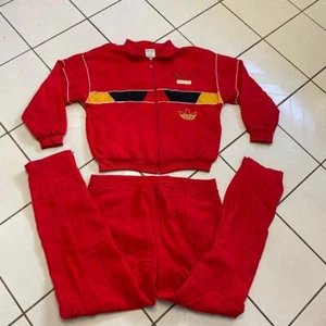 Vintage 80’s Adidas Track Suit Jacket Pants Mens XL Red Windbreaker Nylon Retro - Picture 1 of 10