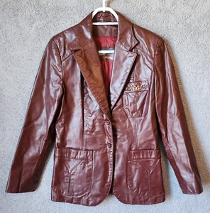 Vtg 70s Etienne Aigner Button Up Jacket Coat Leather Oxblood Red Burgundy Sz 14 - Picture 1 of 13